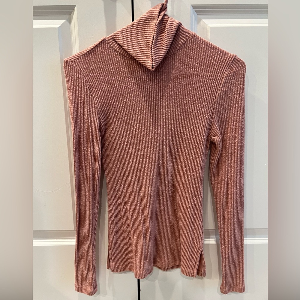 Ribbed Pink Turtleneck Sweater